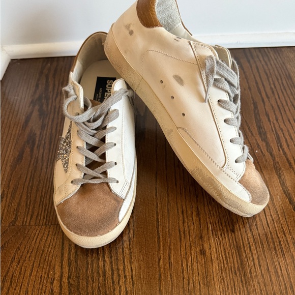 Golden Goose White and Brown Sneakers with Glitter Star - Picture 6 of 6